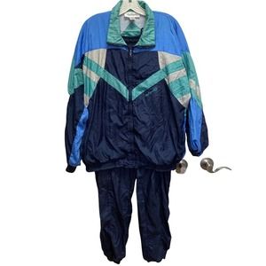 Vintage 80s Colorblock Two-Piece Windbreaker tracksuit  Oleg Cassini Large
